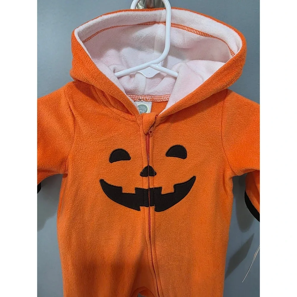 Little Me Pumpkin Halloween Costume Fleece Footed Hooded Jumpsuit Baby